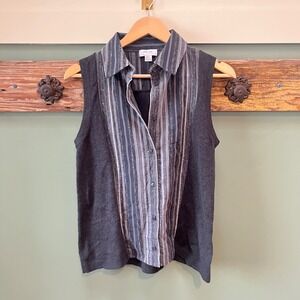 Per Se by Carlisle Womens XS Gray Striped‎ Mixed Media Cashmere Silk Knit Top